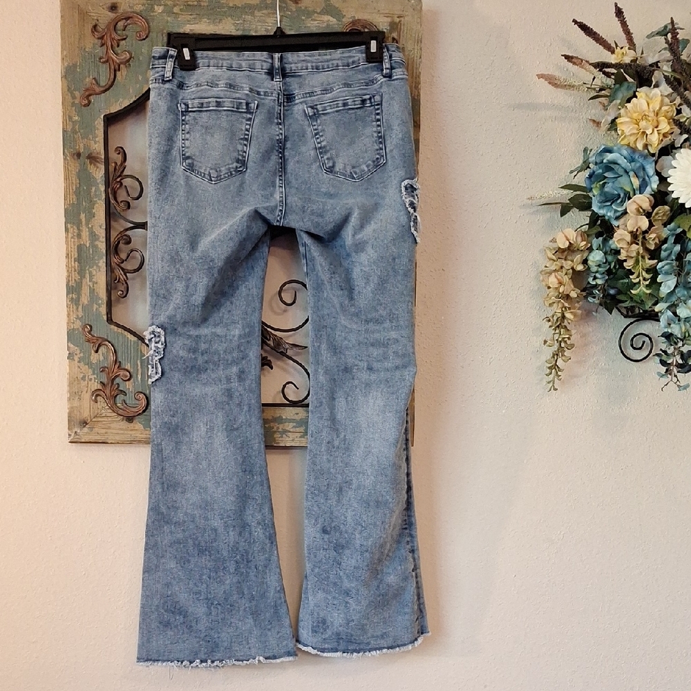 Simple Society Light Blue Butterfly Flared Jeans. NWT Size 13 - Picture 8 of 11